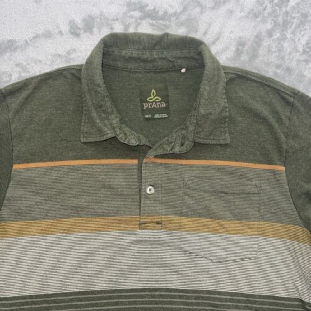 Prana Shirt Mens Medium Green Short Sleeve 1/4 Button Polo Casual *read*‎